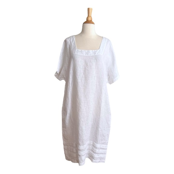 HARIS COTTON White Linen Shift Dress Relaxed Fit Beachy Coastal Size Small - Picture 1 of 12